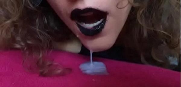  Black lips cum in my mouth latex gloves spit SlowMo